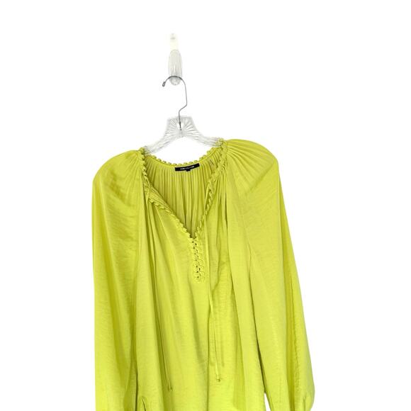 Kobi Halperin Neon Yellow Office Work Satin Farryn Tie Neck Blouse Size Medium - Picture 3 of 11
